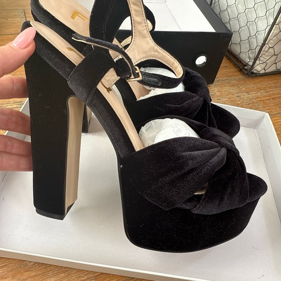 FSJ Black Peep Toe Platform Heels